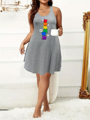 Colorful Cat Print Nightdress Tank Sleep Dress