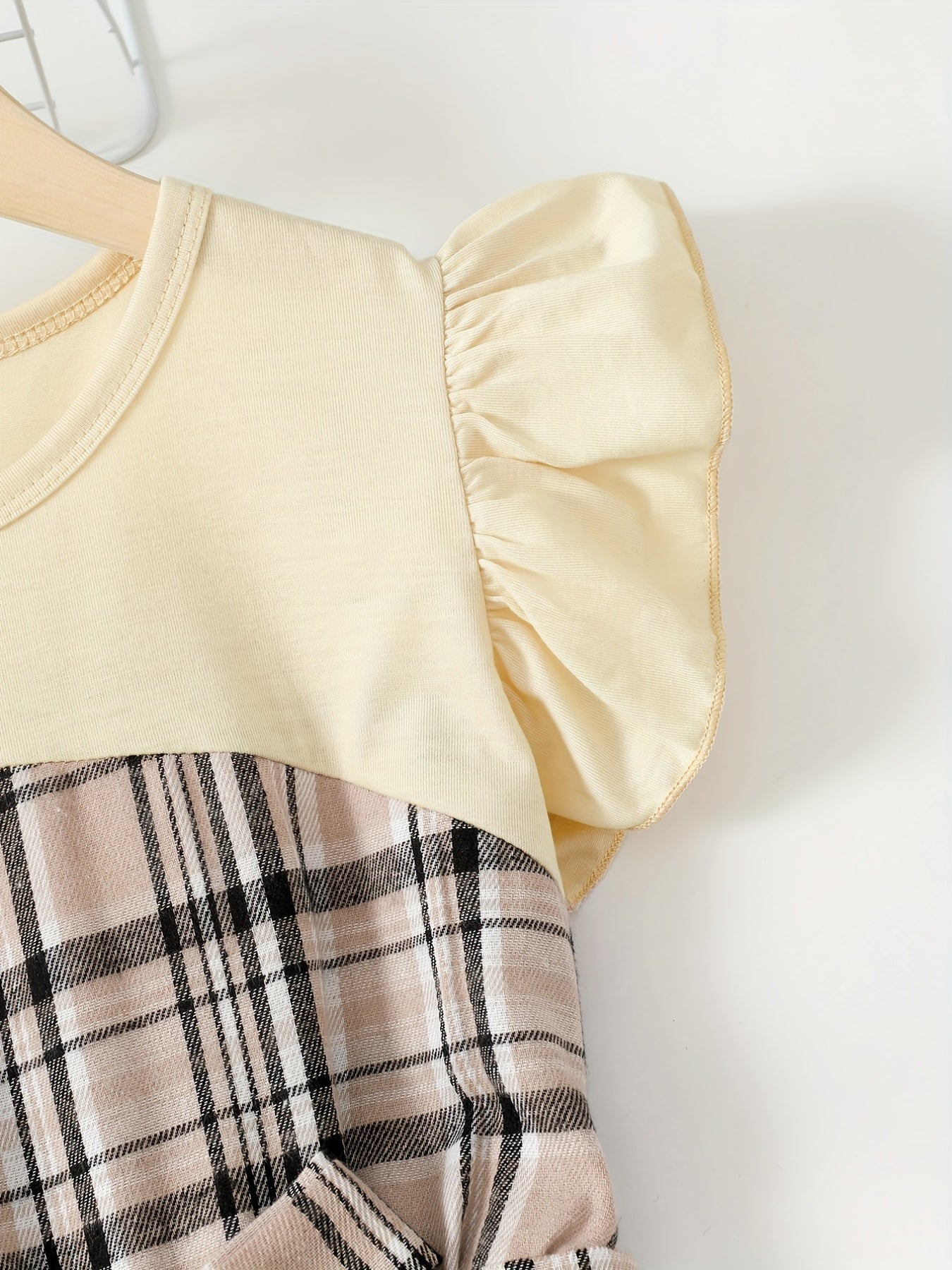 Toddler Girls Ruffle Trim Plaid Button Casual Belted Spliced Dress