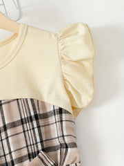 Toddler Girls Ruffle Trim Plaid Button Casual Belted Spliced Dress