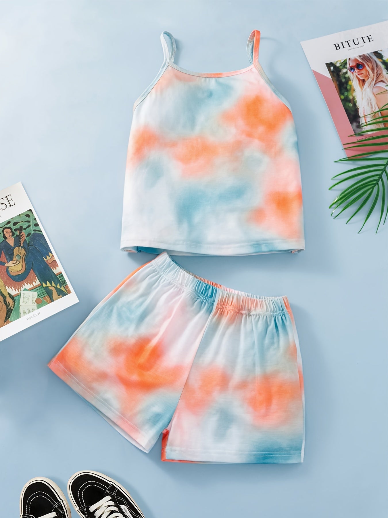 2pcs Girls Tie Dye Cami Top & Shorts Set Kids Summer Clothes