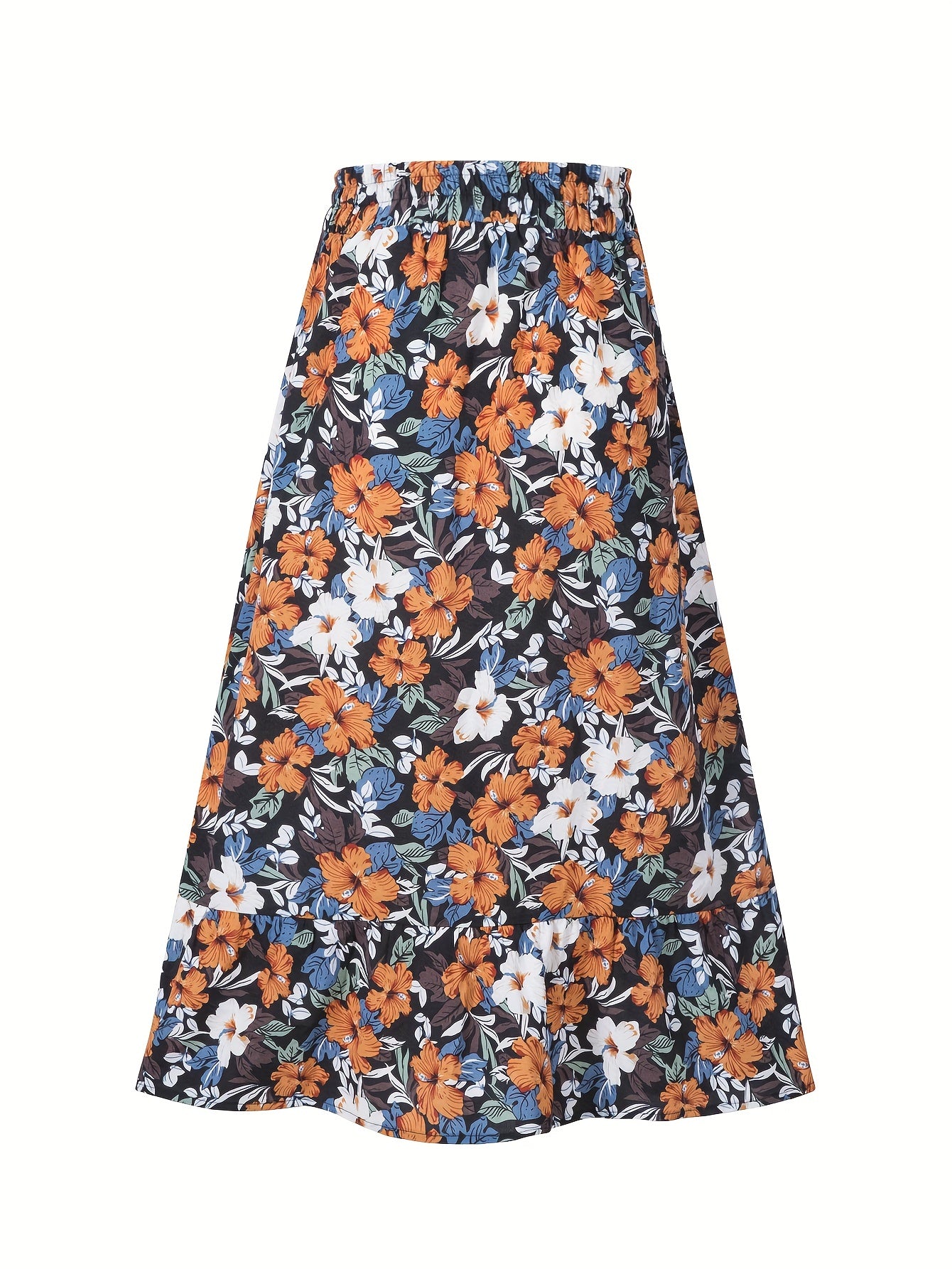 Boho Floral Print High Waist Tiered Skirts Pleated Vacation Layered Maxi
