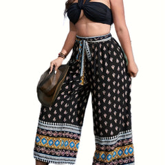Boho Pants Women's High Rise Loose Fit Wide Leg Trousers With Belt
