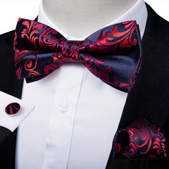 Men Silk Paisley Cravat Cufflinks Hanky Set Wedding Butterfly Tie