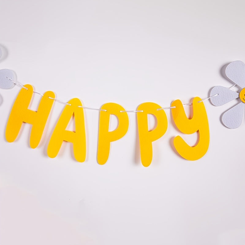 Small Daisy Happy Birthday Pull Flag Baby Party Supplies Decoration