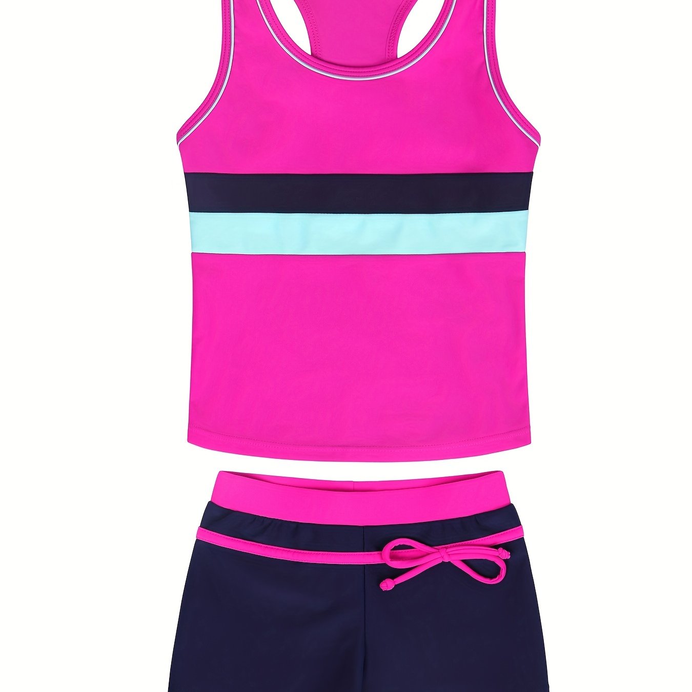 2pcs Toddler Girls Bikini Tankini Swimsuit Stripe Racer Back Tank Top & Bottoms