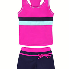 2pcs Toddler Girls Bikini Tankini Swimsuit Stripe Racer Back Tank Top & Bottoms