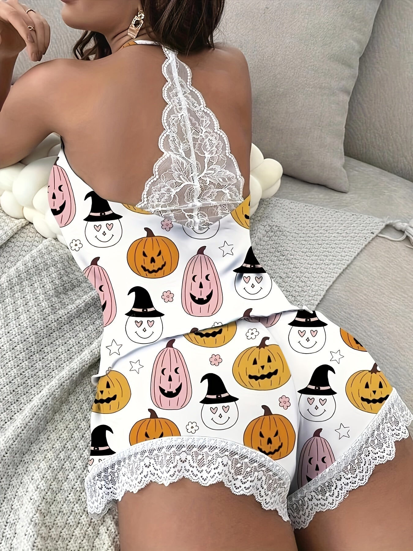 Cartoon Print Pajama Set V Neck Cami Top & Elastic Waistband Shorts