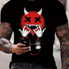 Men's Devil Pattern Sports T shirt Casual Stretch Round Neck Tee Shirt