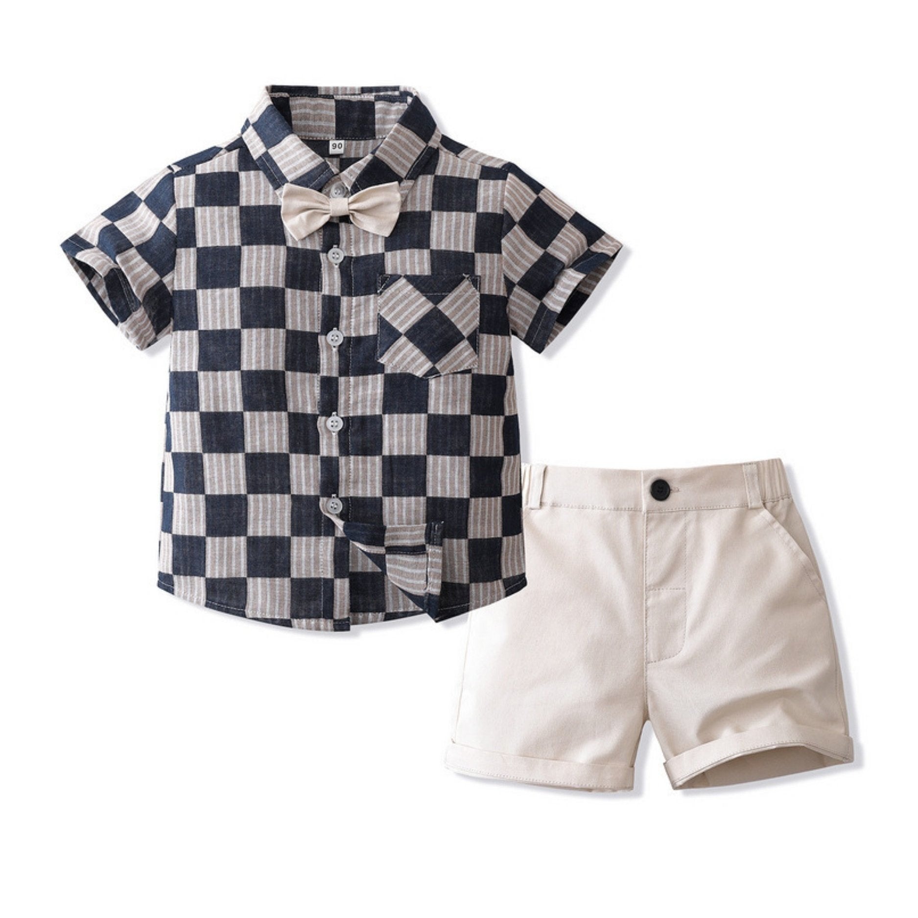 Boys Checkered Outfit Short Sleeves Shirt & Shorts Set