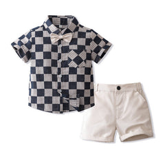 Boys Checkered Outfit Short Sleeves Shirt & Shorts Set