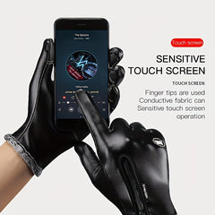 Cycling Gloves PU Leather Warm Gloves Windproof Non-slip Touch Screen Skiing Glo