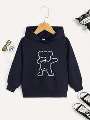 Bear Print Boys Casual Hooded Sweatshirt for Spring Fall