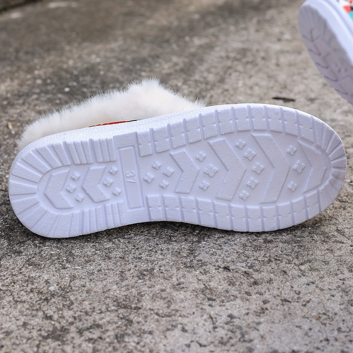 Women's Winter Flats Geometric Pattern Plush Thermal Canvas Shoes