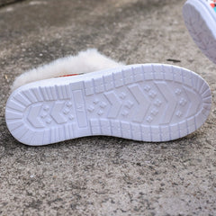 Women's Winter Flats Geometric Pattern Plush Thermal Canvas Shoes