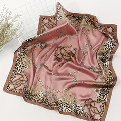 Leopard Edge Square Scarf Chain Printed Headscarf Silk Feeling