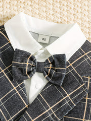 Baby Boy Gentleman Bow Plaid Suit Kids Party Christening Clothes Set
