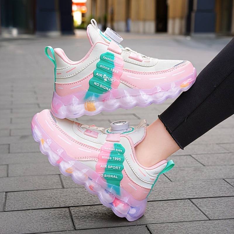 Girl's Rotating Buckle Chunky Shoes, Non Slip Sneakers for Kids