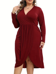 Solid Long Sleeve Wrap Dress