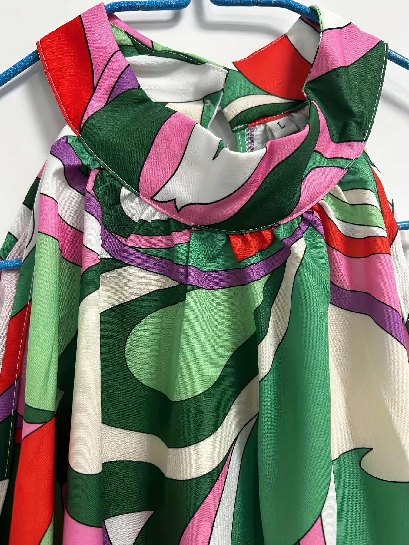 Abstract Print Keyhole Dress Casual Sleeveless Summer Midi Dress