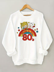 80s Cartoon Print Sweatshirt Long Sleeve Crew Neck Casual Sweatshirt