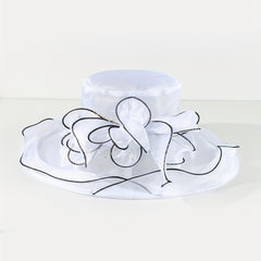 Wide Brim Sun Hat Organza Bridal Wedding Hat 3D Flower Church Hat
