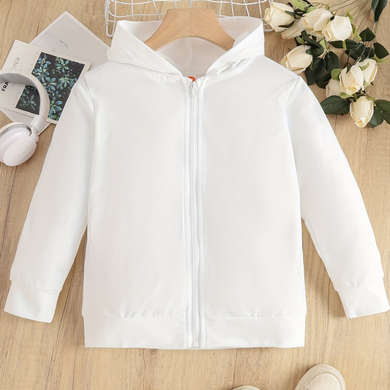 Girls' Basic Zipper Hoodie Casual Hooded Jacket Spring Fall