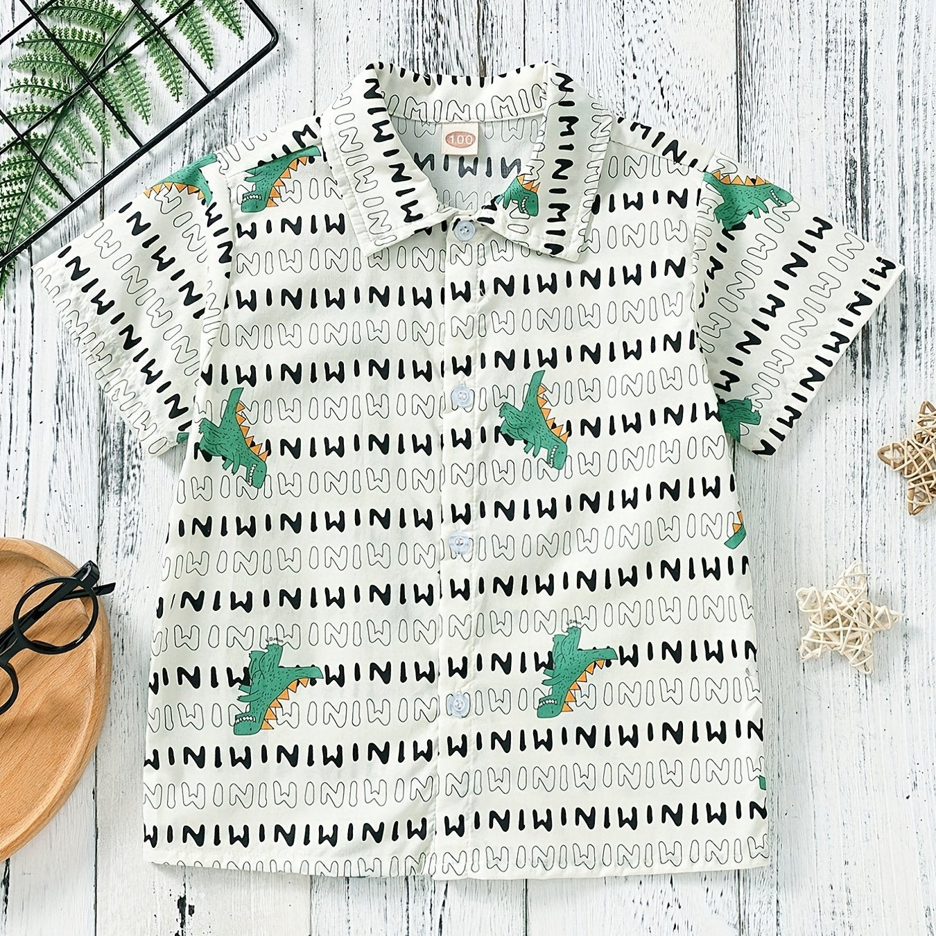 Boys Letter Dinosaur Print Shirt Kids Summer Clothes