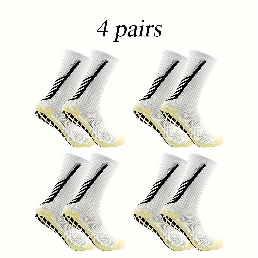 4 Pairs Non Slip Striped Football Socks