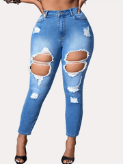 High Rise Skinny Jeans with Ripped Detail
