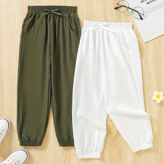 2pcs Girls Basic Jogger Bow Front Elastic Waist Trousers