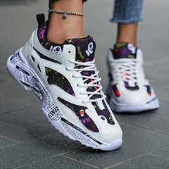 Graffiti Graphic Chunky Sneakers Soft Sole Lightweight Running Shoes