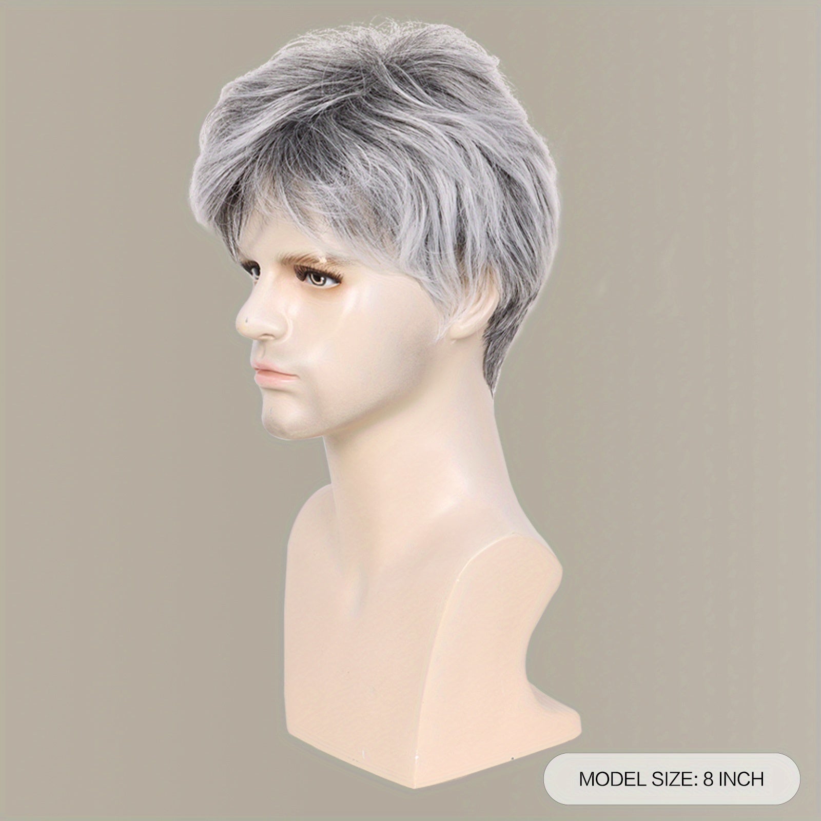Silver Gray 8 Inch Synthetic Hair Wig With Bangs