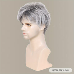 Silver Gray 8 Inch Synthetic Hair Wig With Bangs