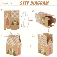 House Shape Christmas Paper Boxes Candy Gift Boxes Food Cookie Packing Bag