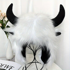Halloween Ox Horn Plush Hat Winter Warm Ear Protection Windproof Hat