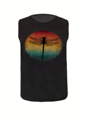 Dragonfly Print Plus Size Tank Top Round Neck Casual Sleeveless Tee