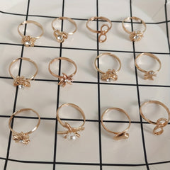 5pcs Kids Bow Heart Adjustable Alloy Golden Hollow Out Ring
