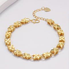 18K Plated Clover Heart Flower Bracelet Birthday Gift