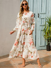 Floral Maxi Dress Long Sleeve Loose Crew Neck Casual Dress