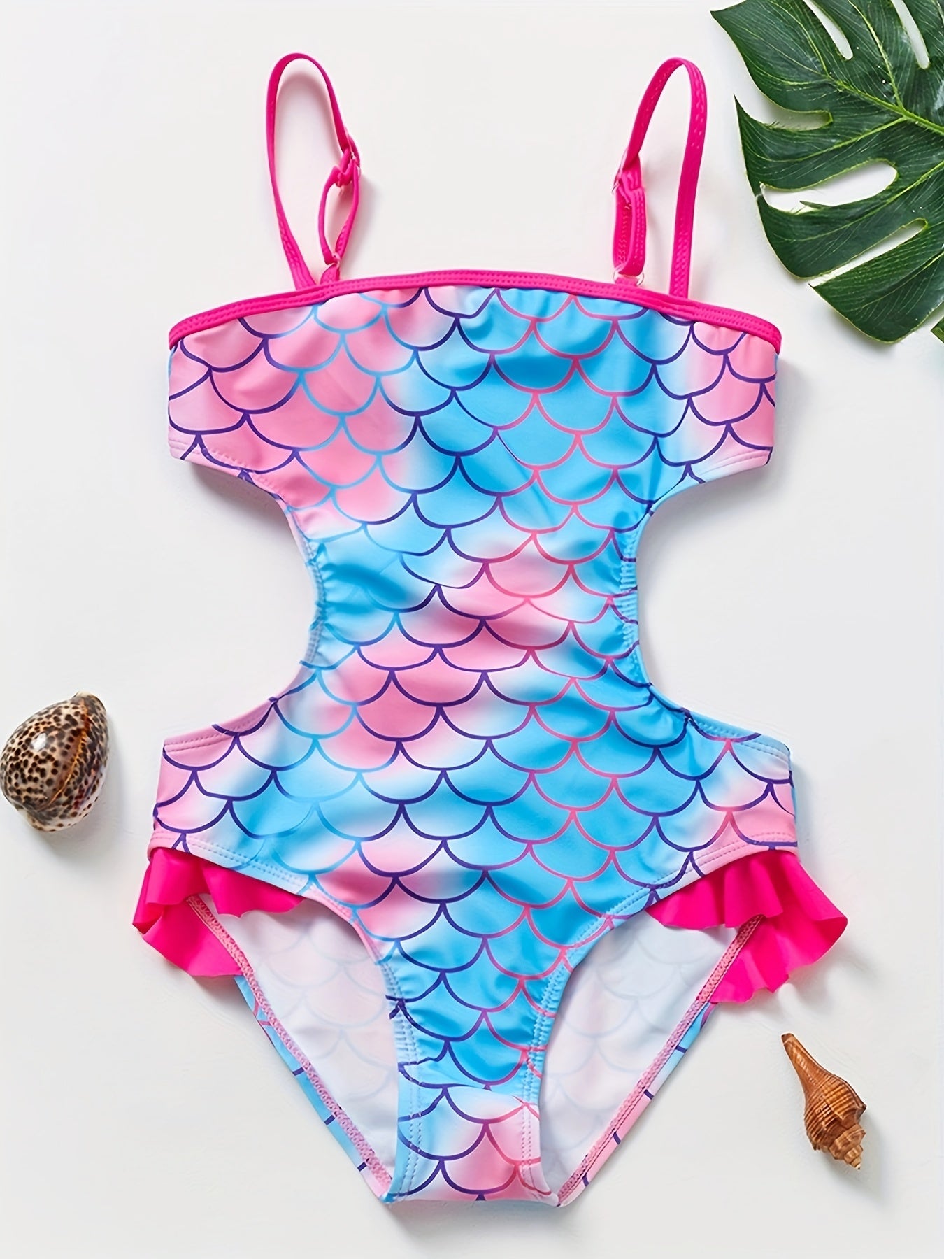 Toddler Girls Fish Scale Graphic Cami Swimsuit