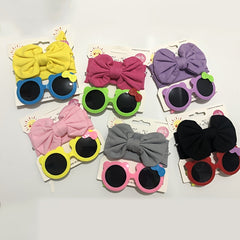 Girl's Cartoon Bow Hairpin And Sunglasses Set