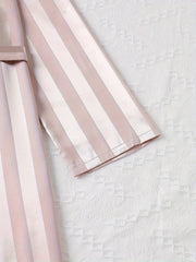 Striped Satin Night Robe Long Sleeve V Neck Robe With Belt