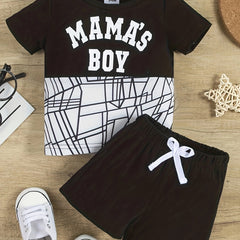 Baby Boy's Love Print Block Tee Top & Shorts Set