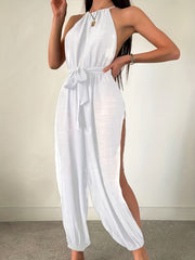 Sleeveless Split Thigh Jumpsuit Sexy Slim Waist