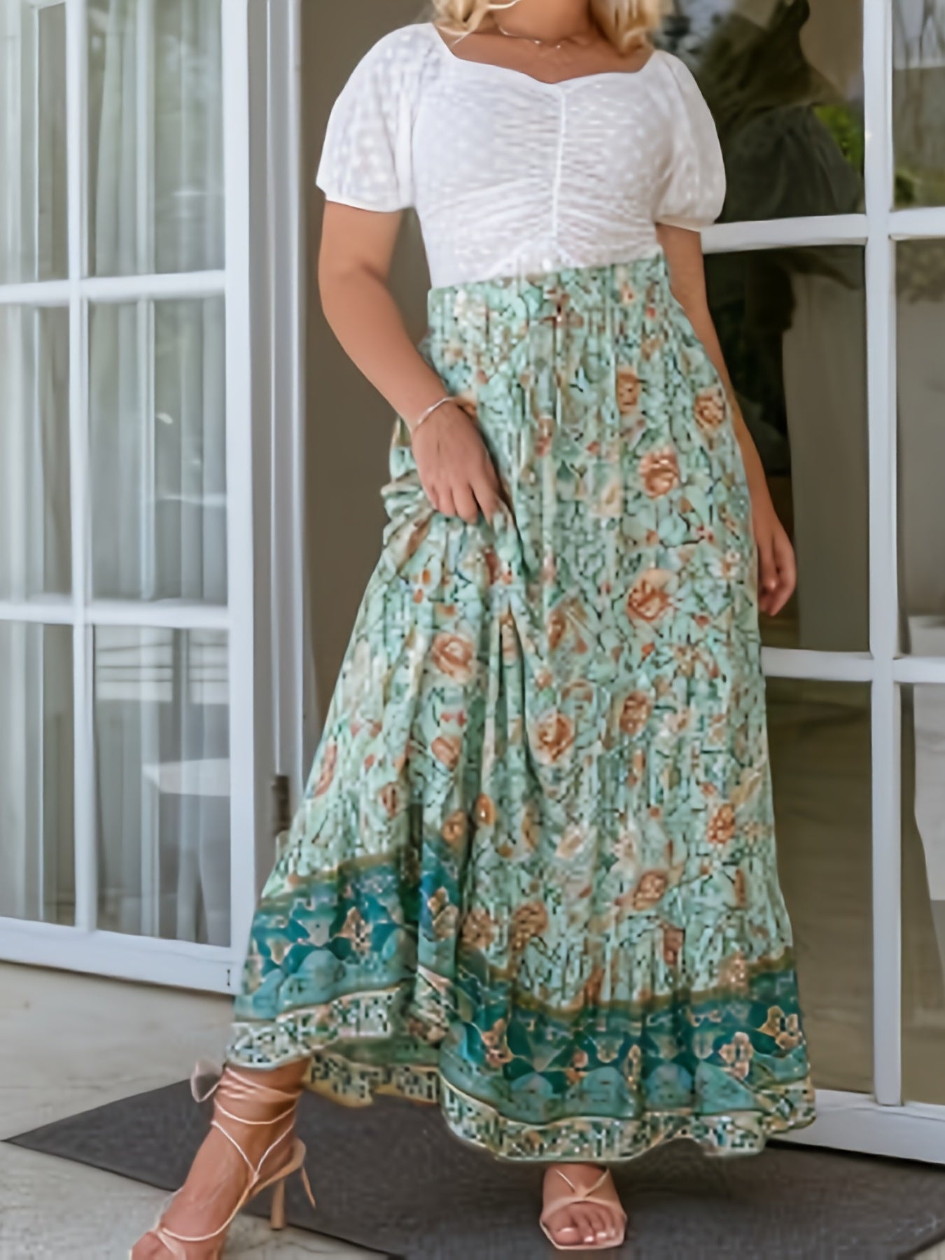 Floral Print High Rise Maxi Skirt Plus Size Women's Loose Fit Boho Long Skirt