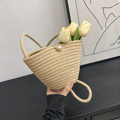 Kids Holiday Straw Shoulder Bag, Beach Bucket Bag for Girls