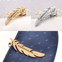 Stylish Feather Tie Clip Silver/Gold Leaf Stainless Steel Accessory