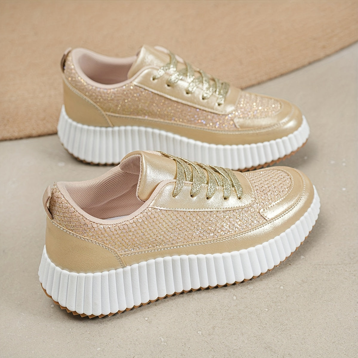 Women's Non Slip Platform Sneakers Breathable Lace Up Comfort Shoes