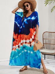 Tie Dye Batwing Sleeve Beach Cover Up Dress