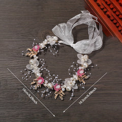 Fairy Golden Leaf Headband with Pearl Flower Hair Band for Girls